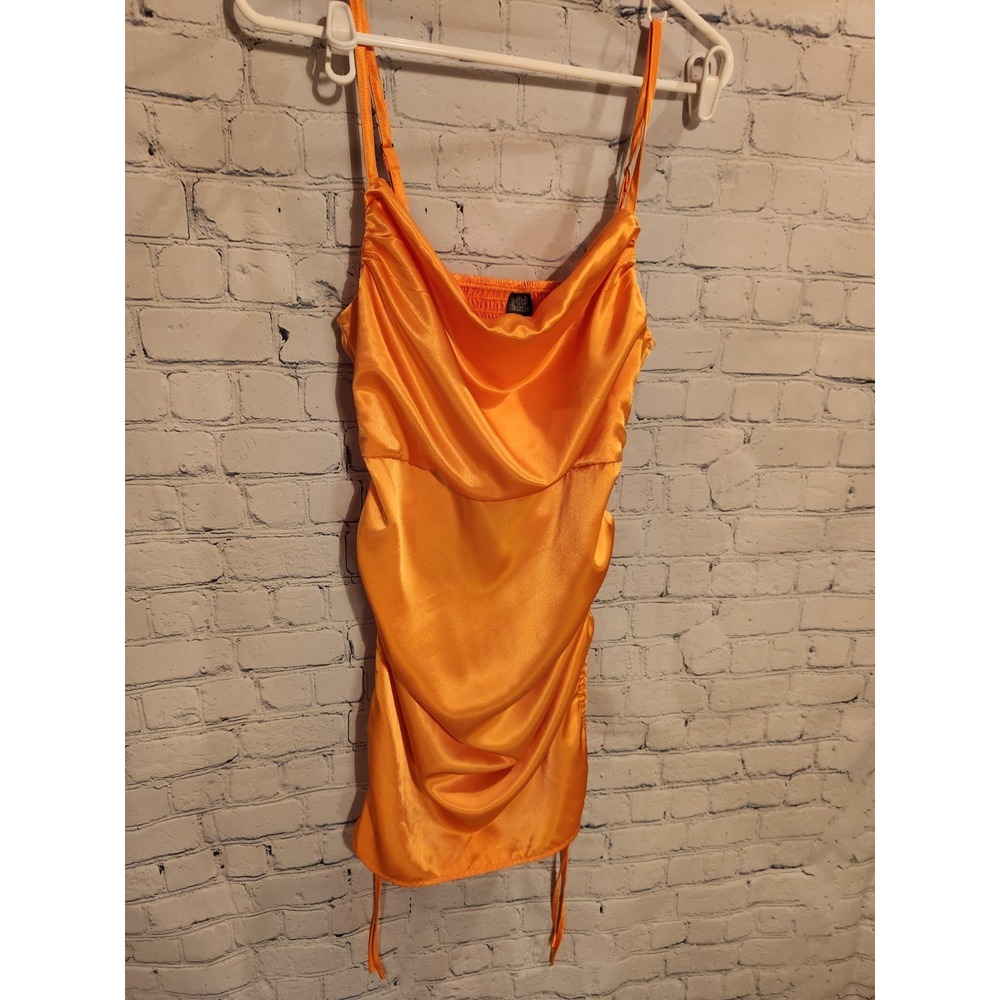 WILD FABLE Tangerine Orange‎  Draped Neckline Ruched Mini Dress Medium